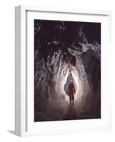 Potholer Wallking Along Narrow Underground Passage, Cova Lachambre, Ria, Conflent, Pyrenees, France-Inaki Relanzon-Framed Photographic Print