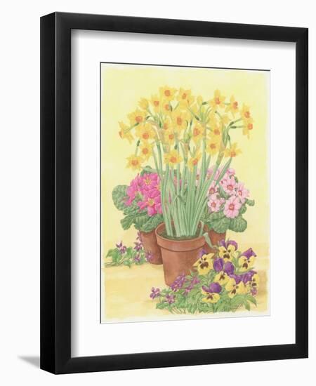 Pots of Spring Flowers, 2003-Linda Benton-Framed Premium Giclee Print