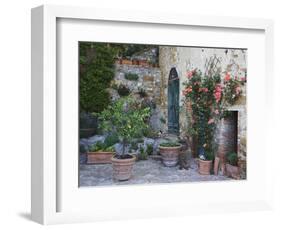 Potted Plants Decorate a Patio in Tuscany, Petroio, Italy-Dennis Flaherty-Framed Photographic Print