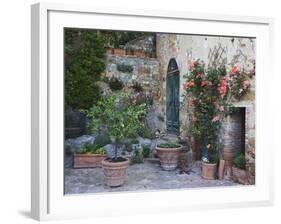 Potted Plants Decorate a Patio in Tuscany, Petroio, Italy-Dennis Flaherty-Framed Photographic Print