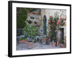 Potted Plants Decorate a Patio in Tuscany, Petroio, Italy-Dennis Flaherty-Framed Photographic Print