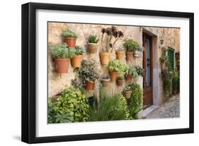 Potted Plants on the Wall of a House, Valldemossa, Mallorca, Spain-Peter Thompson-Framed Photographic Print