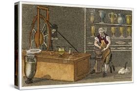 Potter at Work at the Wedgwood's Etruria Factory, Hanley, Staffordshire, C1830-null-Stretched Canvas
