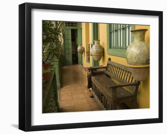 Pottery and Bench in House in Barranco Neighborhood, Lima, Peru-Merrill Images-Framed Photographic Print