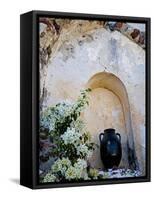 Pottery and Flowering Vine, Oia, Santorini, Greece-Darrell Gulin-Framed Stretched Canvas