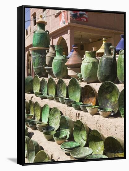 Pottery for Sale, Amazrou, Draa Valley, Morocco-Walter Bibikow-Framed Stretched Canvas