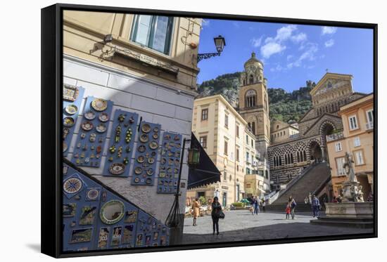 Pottery Shop, Fountain and Cathedral in Spring, Amalfi-Eleanor Scriven-Framed Stretched Canvas
