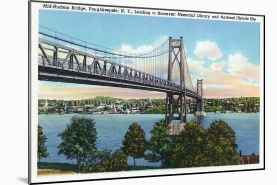 Poughkeepsie, New York - Mid-Hudson Bridge to Roosevelt National Historic Site-Lantern Press-Mounted Art Print