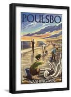 Poulsbo, Washington - Clam Diggers-Lantern Press-Framed Art Print