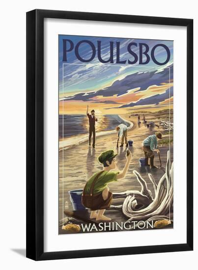 Poulsbo, Washington - Clam Diggers-Lantern Press-Framed Art Print