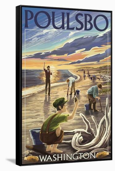 Poulsbo, Washington - Clam Diggers-Lantern Press-Framed Stretched Canvas