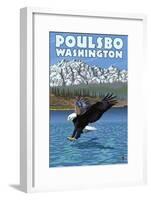 Poulsbo, Washington - Eagle Fishing-Lantern Press-Framed Art Print