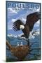 Poulsbo, Washington - Eagle Perched with Chicks-Lantern Press-Mounted Art Print