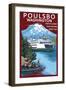 Poulsbo, Washington - Ferry and Mountain-Lantern Press-Framed Art Print