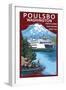 Poulsbo, Washington - Ferry and Mountain-Lantern Press-Framed Art Print