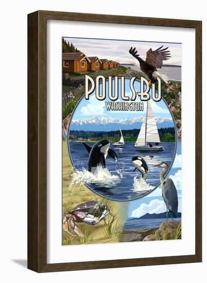 Poulsbo, Washington - Montage Scenes-Lantern Press-Framed Art Print