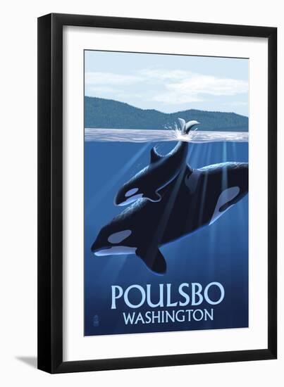 Poulsbo, Washington - Orca and Calf-Lantern Press-Framed Art Print