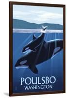 Poulsbo, Washington - Orca and Calf-Lantern Press-Framed Art Print