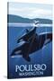 Poulsbo, Washington - Orca and Calf-Lantern Press-Stretched Canvas
