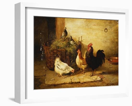 Poultry and Pigeons in an Interior, 1881-Walter Hunt-Framed Giclee Print