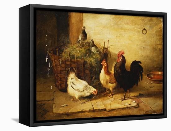 Poultry and Pigeons in an Interior-Walter Hunt-Framed Stretched Canvas