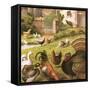 Poultry at a Farm-English-Framed Stretched Canvas