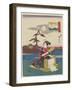 Pounding Silk in Settsu Province, 1843-1847-Utagawa Hiroshige-Framed Giclee Print