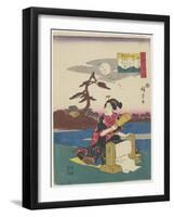 Pounding Silk in Settsu Province, 1843-1847-Utagawa Hiroshige-Framed Giclee Print