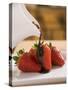 Pouring Chocolate Sauce over Fresh Strawberries-Andrew Pini-Stretched Canvas