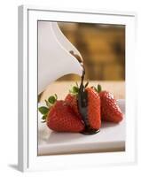 Pouring Chocolate Sauce over Fresh Strawberries-Andrew Pini-Framed Photographic Print