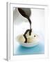 Pouring Chocolate Sauce over Vanilla Ice Cream-null-Framed Photographic Print