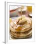 Pouring Maple Syrup over Pancakes with Dab of Butter-null-Framed Photographic Print