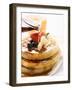 Pouring Maple Syrup over Waffles with Butter and Berries-null-Framed Photographic Print