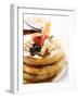 Pouring Maple Syrup over Waffles with Butter and Berries-null-Framed Photographic Print