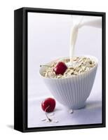 Pouring Milk onto Oat Flakes-null-Framed Stretched Canvas