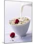 Pouring Milk onto Oat Flakes-null-Mounted Photographic Print