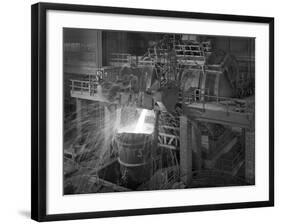 Pouring Molten Iron, Park Gate Steelworks, Rotherham, South Yorkshire, 1964-Michael Walters-Framed Photographic Print