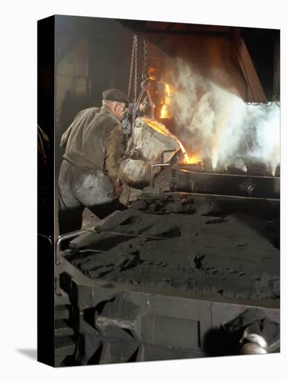 Pouring Molten Metal from a Cupola into Moulds, Steel Bath Production, Hull, Humberside, 1965-Michael Walters-Stretched Canvas