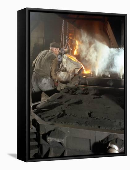 Pouring Molten Metal from a Cupola into Moulds, Steel Bath Production, Hull, Humberside, 1965-Michael Walters-Framed Stretched Canvas