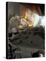 Pouring Molten Metal from a Cupola into Moulds, Steel Bath Production, Hull, Humberside, 1965-Michael Walters-Stretched Canvas