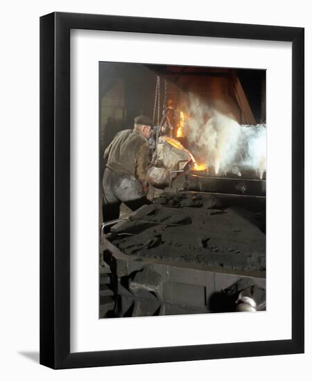 Pouring Molten Metal from a Cupola into Moulds, Steel Bath Production, Hull, Humberside, 1965-Michael Walters-Framed Photographic Print