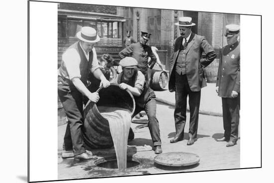 Pouring Out Illegal Alcohol into a Sewer-null-Mounted Premium Giclee Print