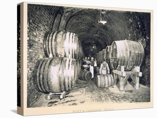 Pouring the Wine into the Barrels, from 'Le France Vinicole', Pub. by Moet and Chandon, Epernay-E.M. Choque-Stretched Canvas