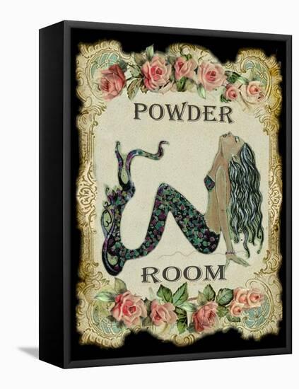 Powder Room Mermaid with Vintage Roses-sylvia pimental-Framed Stretched Canvas