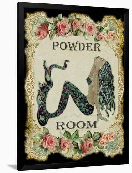 Powder Room Mermaid with Vintage Roses-sylvia pimental-Framed Art Print