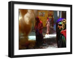 Powdered Dye Rains Down from the Rooftop of Apartments into an Alley-null-Framed Photographic Print