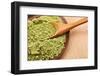 Powdered Green Tea Matcha in Spoon on Wood Table Surface close Up-Madlen-Framed Photographic Print