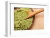 Powdered Green Tea Matcha in Spoon on Wood Table Surface close Up-Madlen-Framed Photographic Print