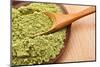 Powdered Green Tea Matcha in Spoon on Wood Table Surface close Up-Madlen-Mounted Photographic Print