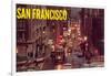 Powell Street at Night, San Francisco, California-null-Framed Art Print